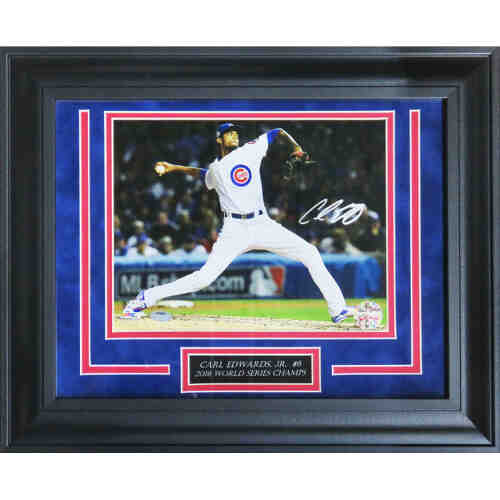 Carl Edwards Jr. Signed & Framed Chicago Cubs 2016 World Series Pitching Action 8x10 Photo