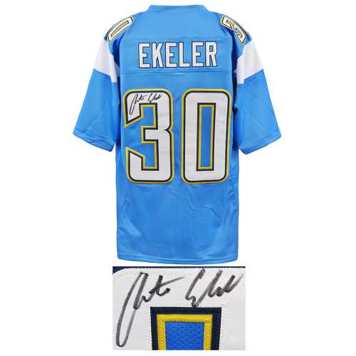 Austin Ekeler Signed Blue Custom Football Jersey (w/Navy Border) - Image 2