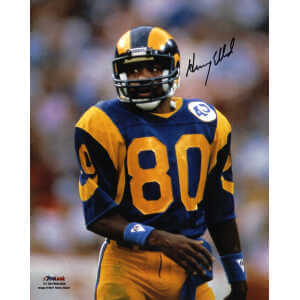 Henry Ellard Signed Los Angeles Rams Blue Jersey Close Up 8x10 Photo