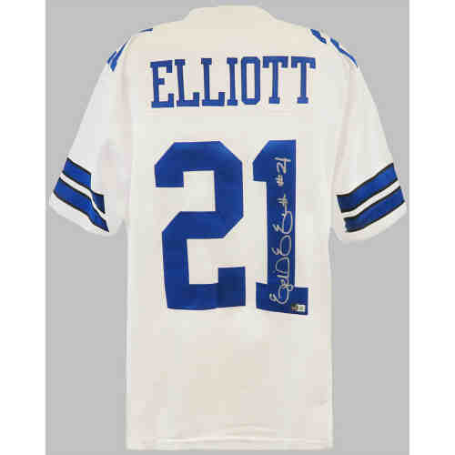 Ezekiel Elliott Signed White Custom Football Jersey - (Beckett)