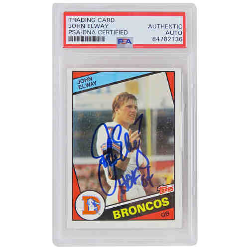 John Elway Signed Denver Broncos 1984 Topps Football Rookie Trading Card #63 w/HOF'04 (PSA Encapsulated)