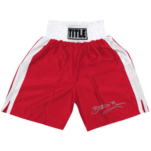 Eric 'Butterbean' Esch Signed Title Red With White Trim Boxing Trunks