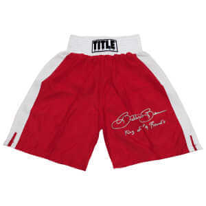 Eric ‘Butterbean’ Esch Signed Title Red & White Trim Boxing Trunks w/King of 4 Rounds