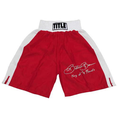Eric 'Butterbean' Esch Signed Title Red & White Trim Boxing Trunks w/King of 4 Rounds