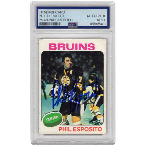 Phil Esposito Signed Boston Bruins 1975 Topps Hockey Card #200 - (PSA Encapsulated)