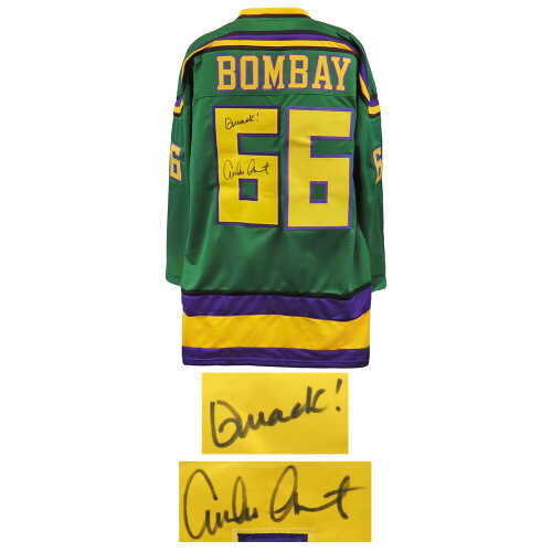 Emilio Estevez Signed Bombay Green Custom Hockey Jersey w/Quack - Image 2