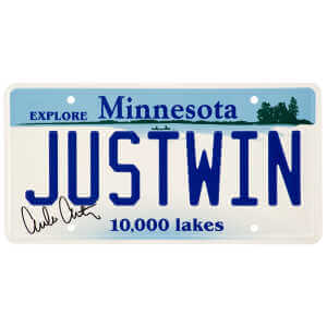 Emilio Estevez Signed Mighty Ducks Gordon Bombay &lsquo;Just Win&rsquo; Minnesota License Plate