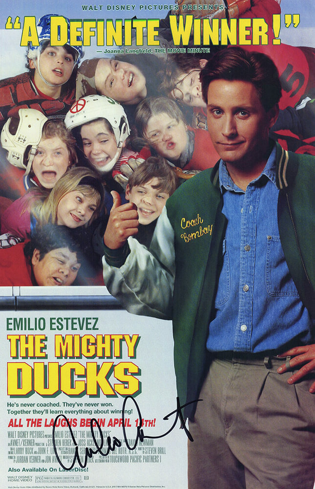 Emilio Estevez Signed The Mighty Ducks 11x17 Movie Poster (In Black)