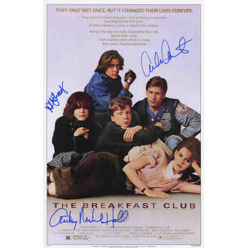 Emilio Estevez, Ally Sheedy & Anthony Michael Hall Signed The Breakfast Club 11x17 Movie Poster