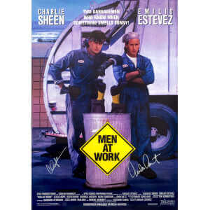 Charlie Sheen & Emilio Estevez Dual Signed Men At Work 27&times;40 Full Size Movie Poster