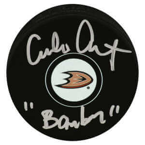 Emilio Estevez Signed Anaheim Mighty Ducks Team Logo Hockey Puck w/Bombay
