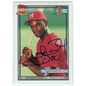 Carl Everett Signed Yankees 1991 Topps Rookie Baseball Trading Card #113