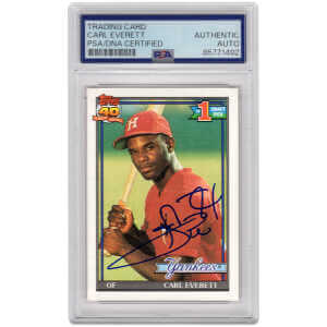 Carl Everett Signed Yankees 1991 Topps Rookie Baseball Trading Card #113 &ndash; (PSA Encapsulated)