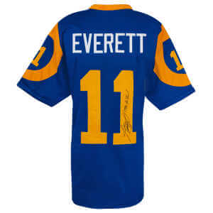 Jim Everett Signed Blue Throwback Custom Football Jersey w/1990 Pro Bowl