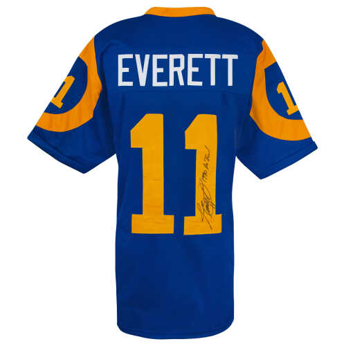 Jim Everett Signed Blue Throwback Custom Football Jersey w/1990 Pro Bowl