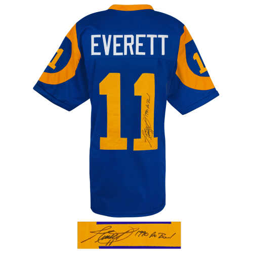 Jim Everett Signed Blue Throwback Custom Football Jersey w/1990 Pro Bowl - Image 2