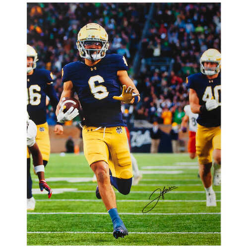 Jordan Faison Signed Notre Dame Navy Jersey With Football 16x20 Photo