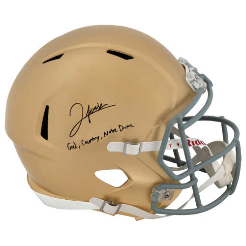 Jordan Faison Signed Notre Dame Fighting Irish Riddell Full Size Speed Replica Helmet w/God, Country, Notre Dame