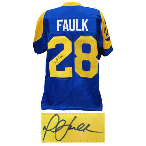 Marshall Faulk Signed Blue Throwback Custom Football Jersey (Beckett)