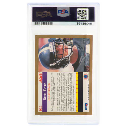 Brett Favre Signed 1991 Score Rookie Football Card #611 -(PSA Encapsulated / Auto Grade 9) - Image 2