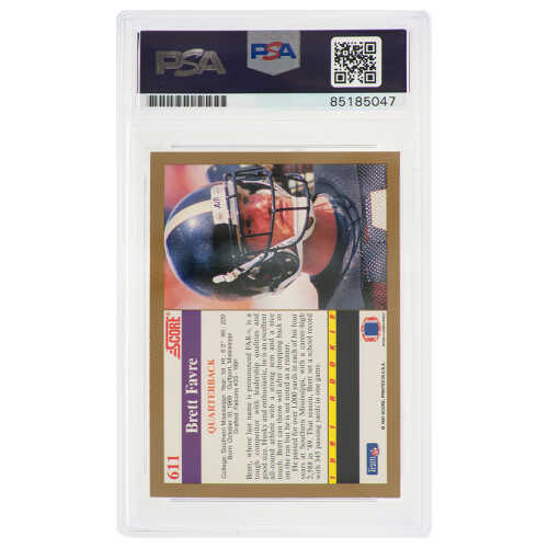 Brett Favre Signed 1991 Score Rookie Football Card #611 -(PSA Encapsulated / Auto Grade 8) - Image 2