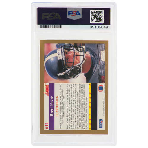 Brett Favre Signed 1991 Score Rookie Football Card #611 -(PSA Encapsulated / Auto Grade 7) - Image 2