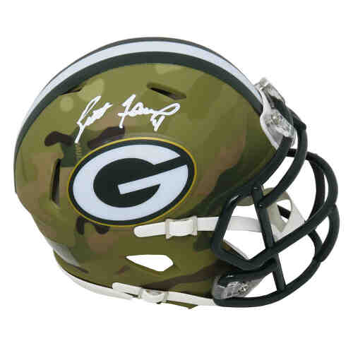 Brett Favre Signed Green Bay Packers CAMO Riddell Speed Mini Helmet