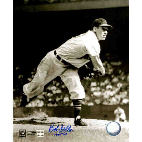 Bob Feller Signed Cleveland Indians B&W Action 8x10 Photo w/HOF'62
