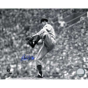Bob Feller Signed Cleveland Indians B&W Pitching 8x10 Photo