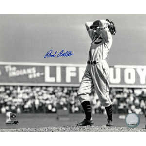 Bob Feller Signed Cleveland Indians B&W Windup Pitching 8x10 Photo