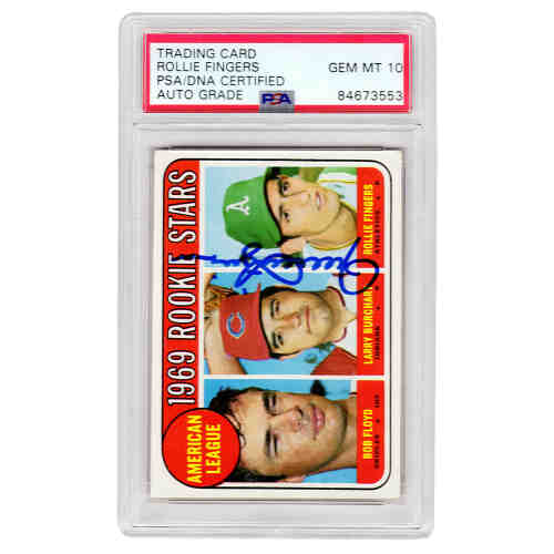 Rollie Fingers Signed Oakland Athletics 1969 Topps Rookie Baseball Card #597 (PSA Encapsulated - Auto Grade 10)