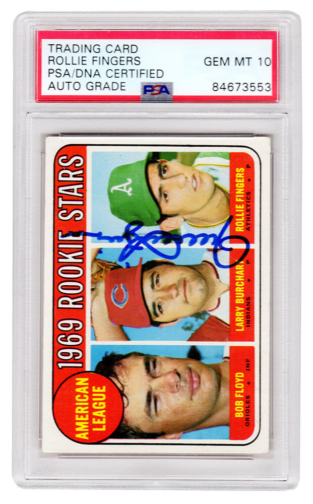 1969 ROLLIE FINGERS Signed Topps ROOKIE Card-HALL OF FAME-ATHLETICS-PSA