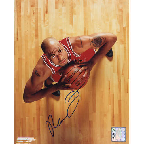 Marcus Fizer Signed Chicago Bulls Red Jersey Looking Up On Court 8x10 Photo