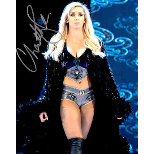 Charlotte Flair Signed Wrestling Black Robe Pose 8x10 Photo