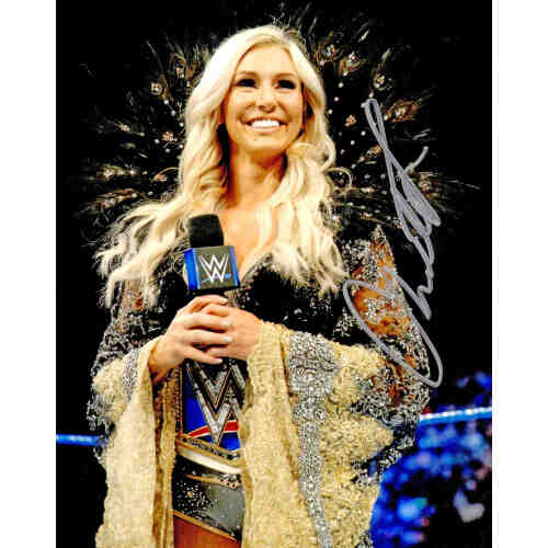 Charlotte Flair Signed Wrestling Holding Microphone 8x10 Photo