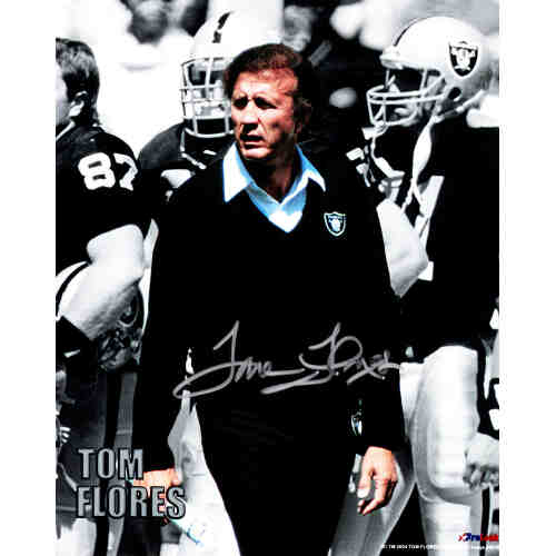 Tom Flores Signed Raiders Coaching Spotlight 8x10 Photo