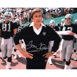 Tom Flores Signed Raiders Coaching Hands On Hips 8×10 Photo