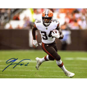Jerome Ford Signed Cleveland Browns White Jersey Action 8×10 Photo