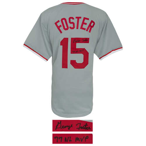 George Foster Signed Grey Custom Baseball Jersey w/77 NL MVP - Image 2