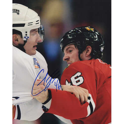 Colin Fraser Signed Blackhawks Red Jersey Fight 8x10 Photo