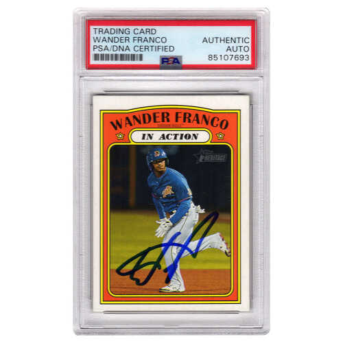 Wander Franco Signed Durham Bulls 2021 Topps Heritage In Action Baseball Card #188 - (PSA Encapsulated)