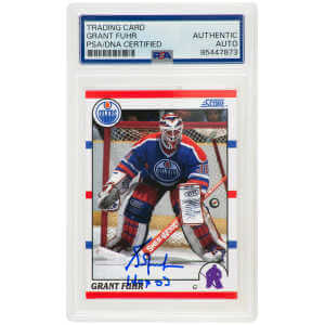 Grant Fuhr Signed Edmonton Oilers 1990-91 Score Hockey Trading Card #275 w/HOF'03 - (PSA Encapsulated)
