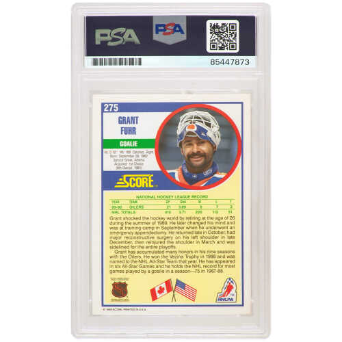 Grant Fuhr Signed Edmonton Oilers 1990-91 Score Hockey Trading Card #275 w/HOF'03 - (PSA Encapsulated) - Image 2