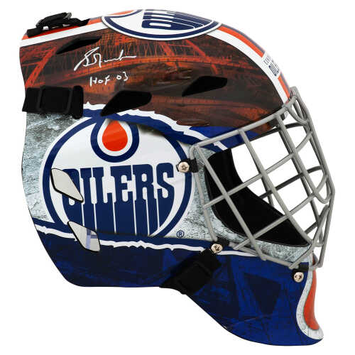 Grant Fuhr Signed Edmonton Oilers Franklin Replica Street Hockey Goalie Mask w/HOF'03