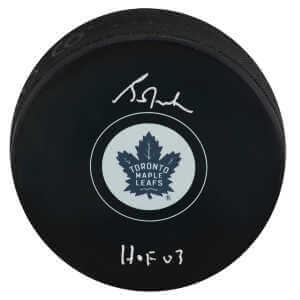 Grant Fuhr Signed Toronto Maple Leafs Logo Hockey Puck w/HOF&rsquo;03