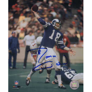 Roman Gabriel Signed Los Angeles Rams Blue Jersey Passing 8x10 Photo
