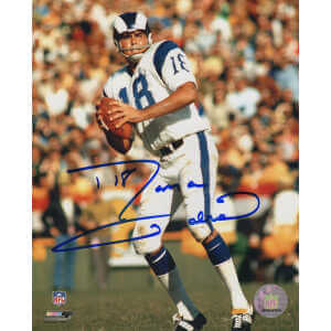 Roman Gabriel Signed Los Angeles Rams White Jersey Action 8x10 Photo