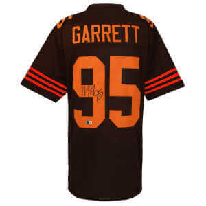 Myles Garrett Signed Brown With Orange #'s Custom Football Jersey (Beckett)