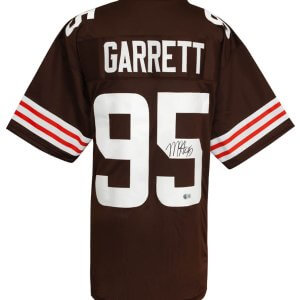 Myles Garrett Signed Brown With White #'s Custom Football Jersey (Beckett)