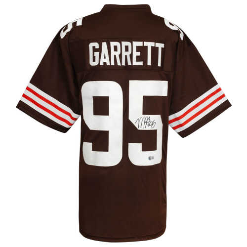 Myles Garrett Signed Brown With White #'s Custom Football Jersey (Beckett)